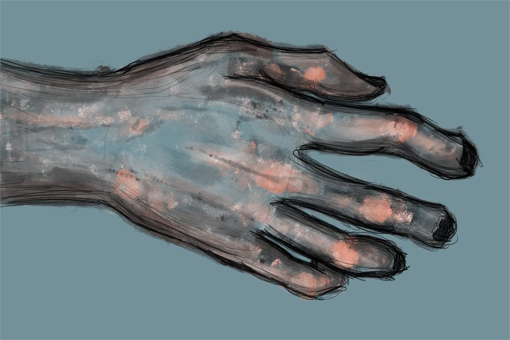 Sketch-led digital study of the back of a hand
