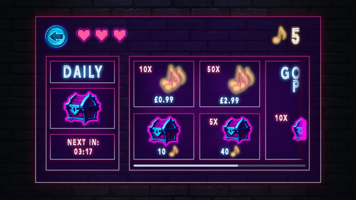 Alternative shop treatment: the same layout reframed in a neon outline on a brick wall