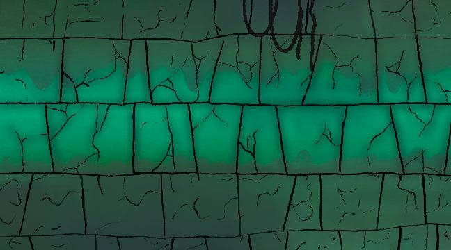 Painted level background: a cracked green stone-block cave wall for the underground levels