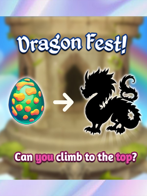 Dragon Fest event art: a dragon egg hatching into a dragon, over the line Can you climb to the top?