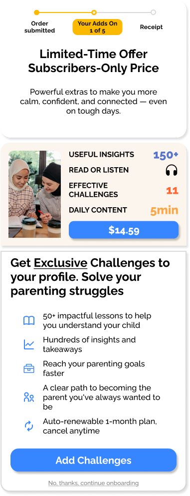 Top section: the limited-time subscribers-only offer, a stats card, and the Get Exclusive Challenges block with an Add Challenges button