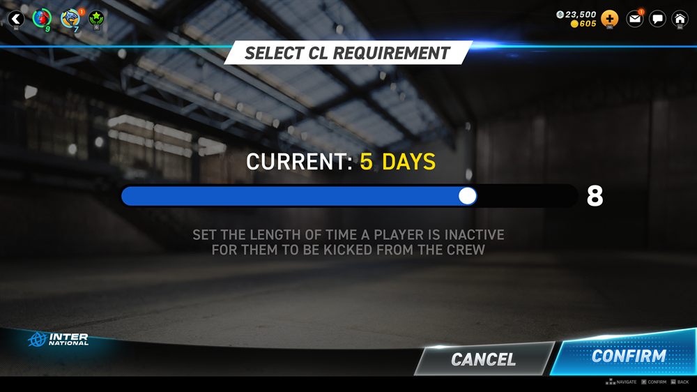 Crew auto-kick settings screen