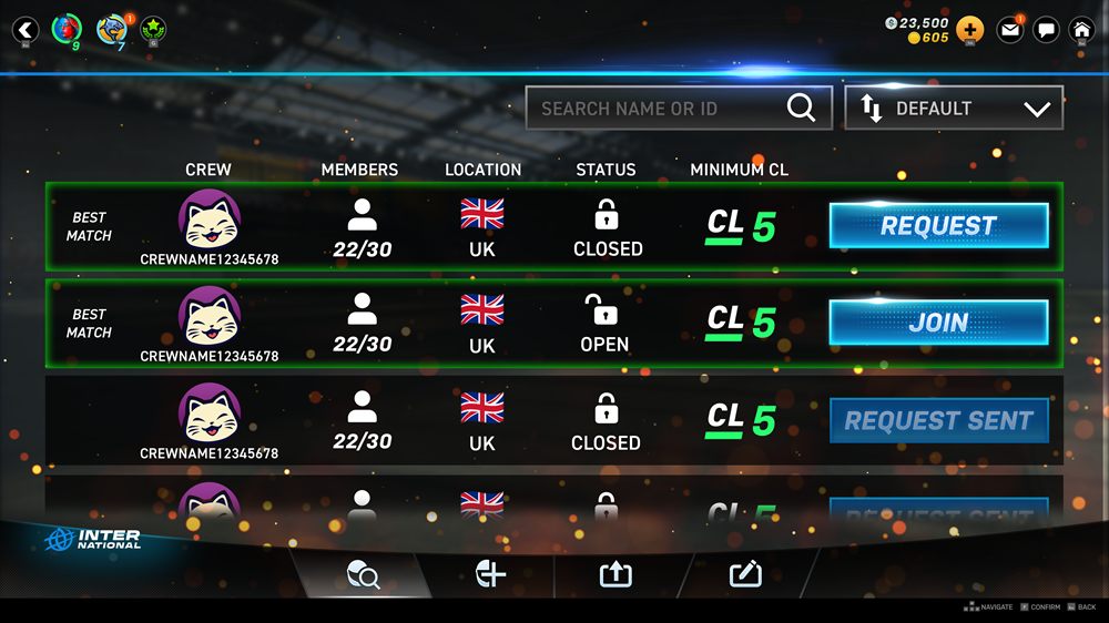 Main crew screen