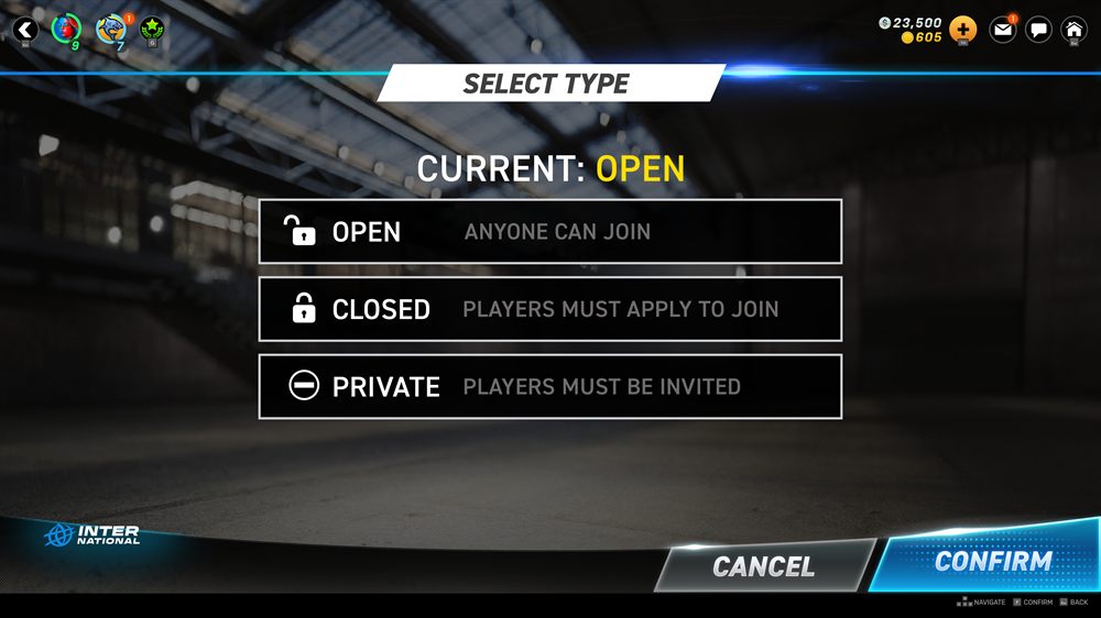 Crew type selection screen