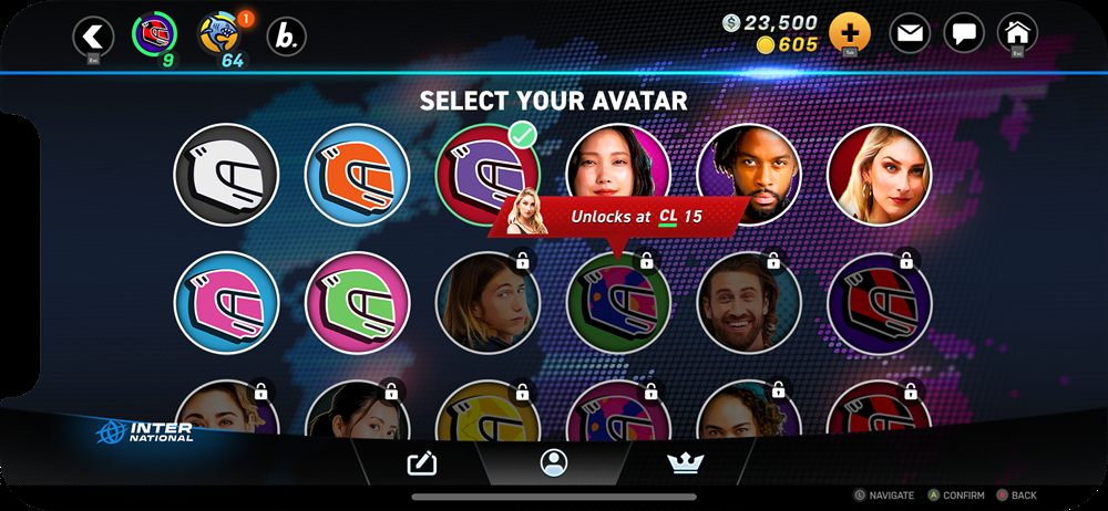 Player profile avatar edit screen on mobile