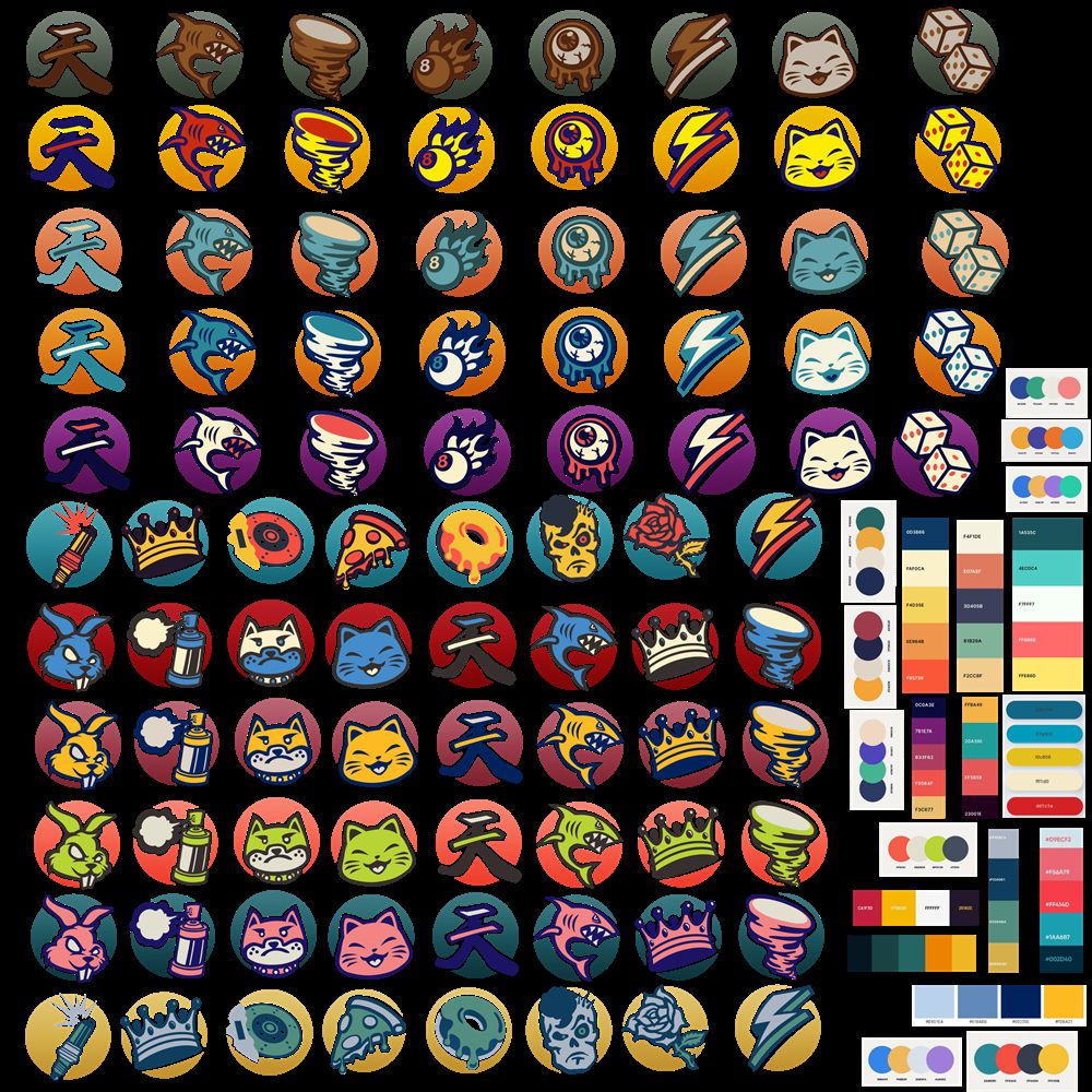 Crew emblems shown across the full range of colours