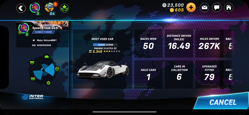 Player profile summary view on mobile