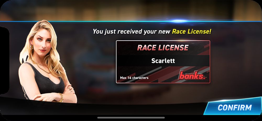 Racing licence pop-up on mobile