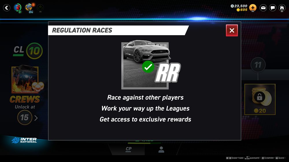 Feature unlock pop-up in its claimed state: the same screen with the art desaturated and a green tick over it
