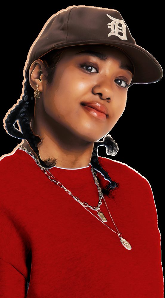 Character torso portrait of Billie, question pose