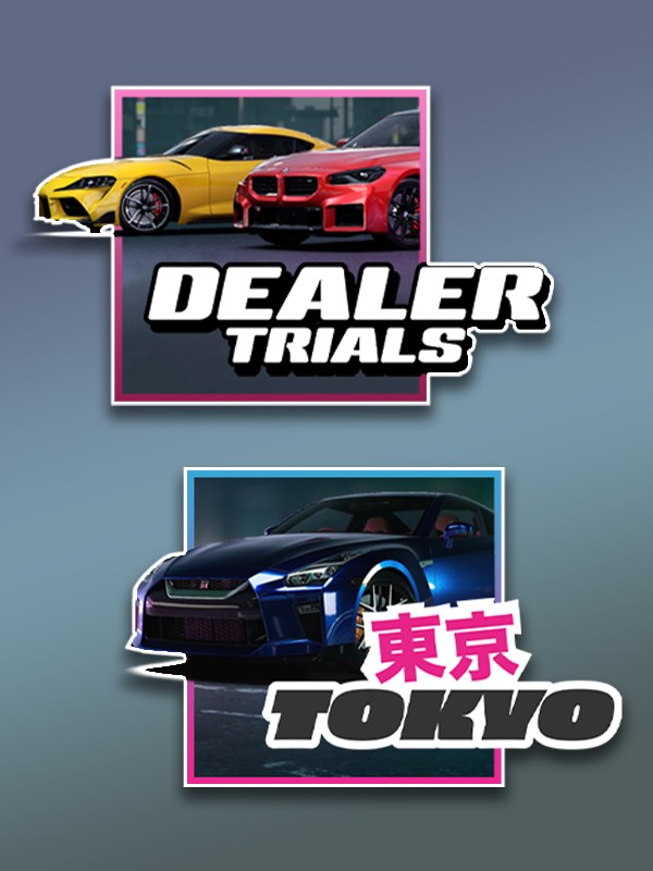 Feature logo thumbnail: the Dealer Trials and Tokyo event logos over car art
