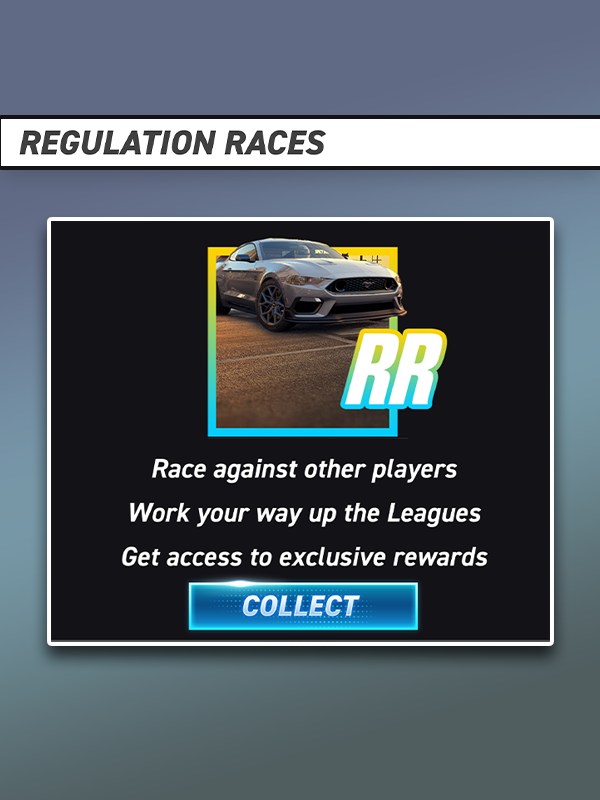 Pop-up thumbnail: the Regulation Races feature pop-up with its collect button